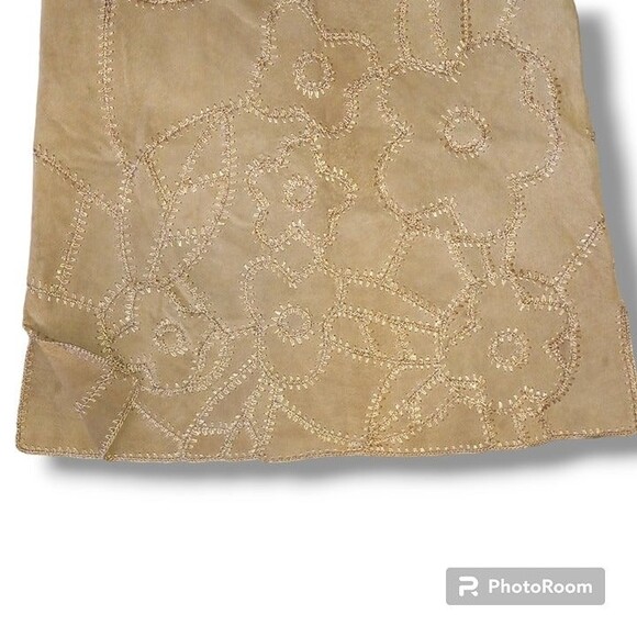 Vtg Suedessence 100% Leather Suede Patchwork Skirt-Size 8-Flowers-Knee Length - Picture 3 of 7